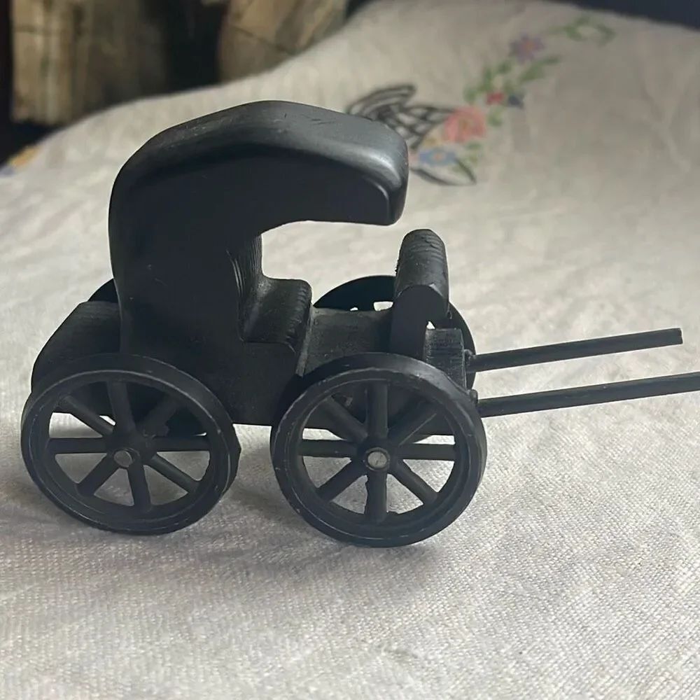 Vintage handmade wooded toy - horse carriage, issues